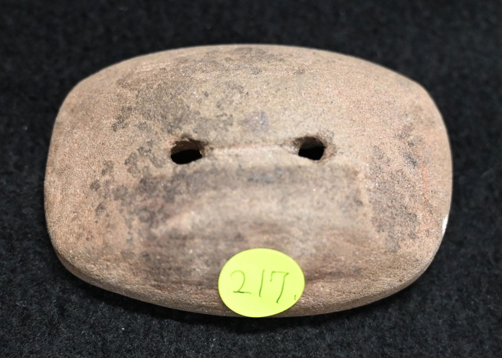 2 1/2" Gorget Keele COA Found in Wyandot Co. Ohio.: 2 1/2" Gorget Keele COA Found in Wyandot Co. Ohio Ex: John Bennett Collection. Made from Sandstone.