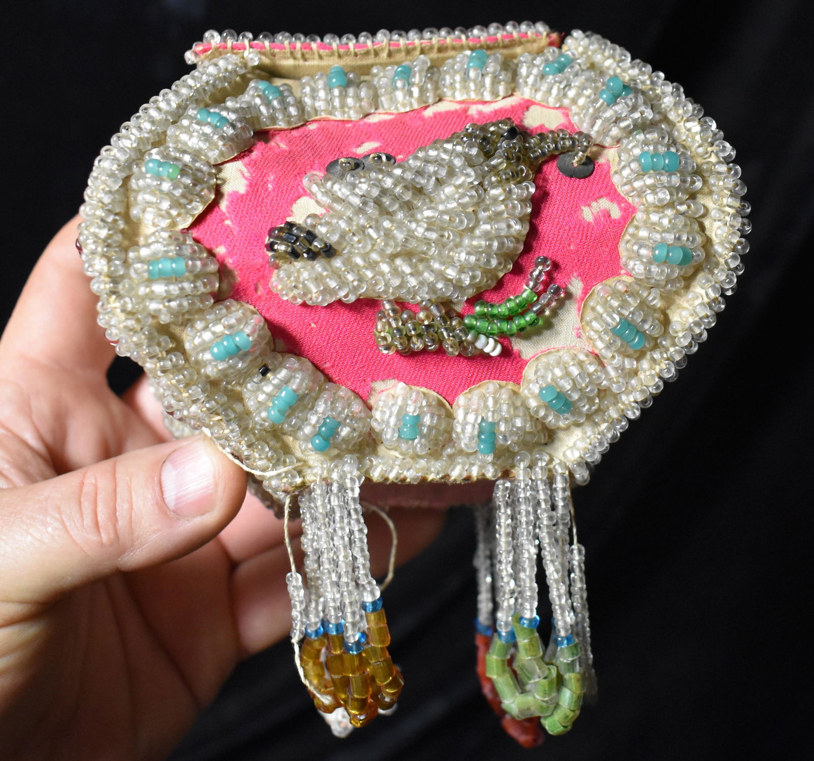 4 7/8" Early 1900's Iroquois Ornate Native American Beadwork Trinket Box (1 of 9)