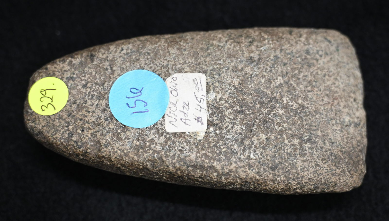 4 3/8" Granite Adze Found in Ohio: 4 3/8" Granite Adze Found in Ohio well made nice artifact. Ex: John Bennett Collection.