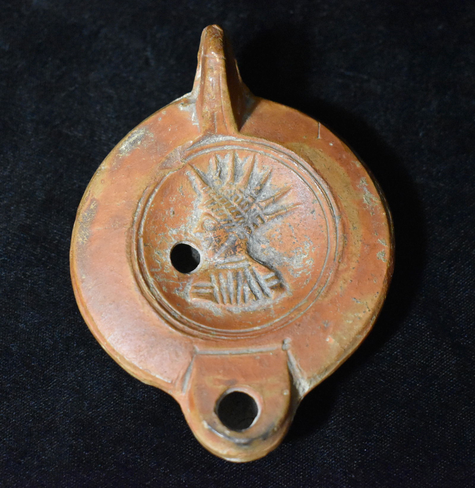 Ancient Terracotta Roman Oil Lamp w/ Emperor Symbol in the Bowl circa 2000 BCE (1 of 8)