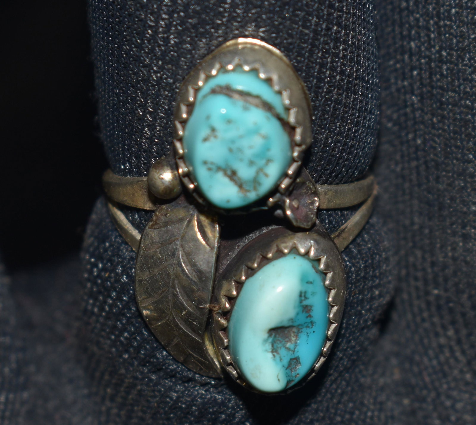 Vintage Navajo Turquoise and Sterling Silver Ring Size 5 1/2: Vintage Navajo Turquoise and Sterling Silver Ring Size 5 1/2. Weighs 4 grams. From the T. V. Elder Collection.