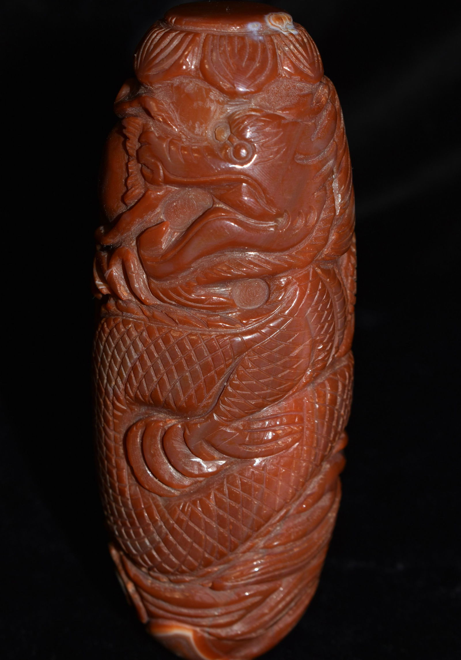 Giant 5 1/2" Neolithic Agate Ornate Dragon Totem, Roller or Tubular Carving (1 of 11)