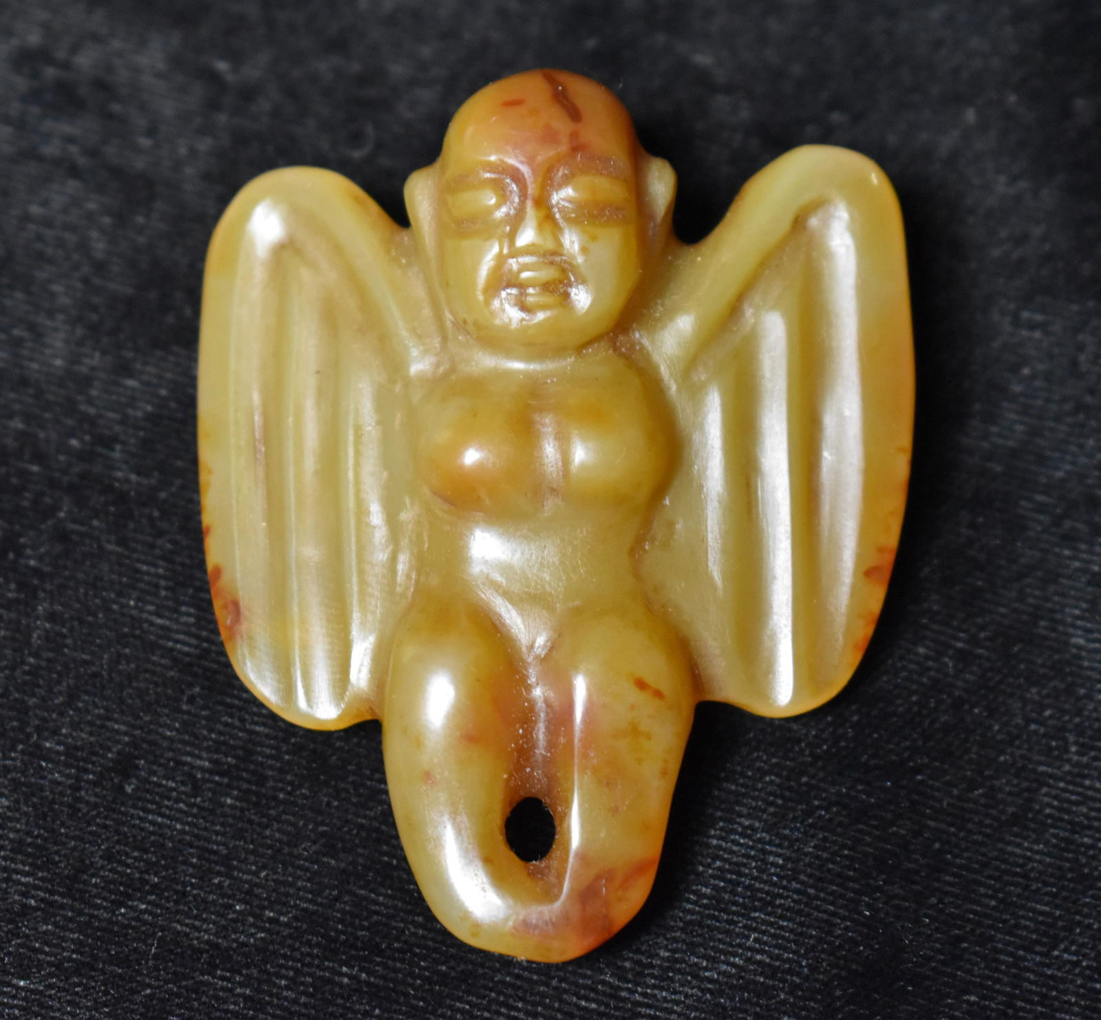 2 1/2" Neolithic Yellow/Red Jade Female Human Bird Pendant Hongshan Culture (1 of 8)