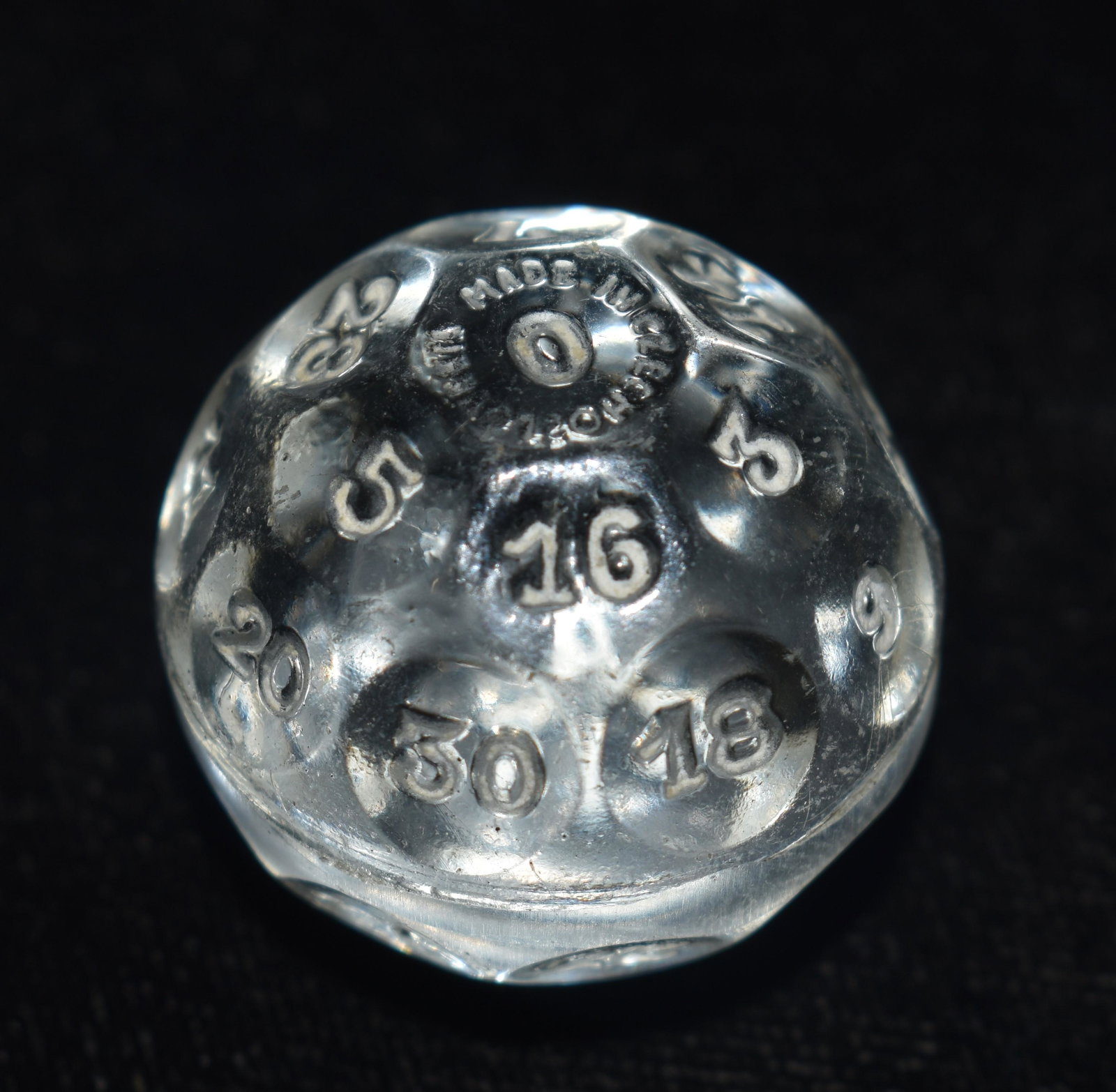 Early 1900's 32 Side Glass Dice used for Fortune Telling or Gaming: Early 1900's 32 Side Glass Dice used for Fortune Telling or Gaming. Excellent condition for its age. Made in Checklosovakia in the early 1900's. Measures 1" Diameter