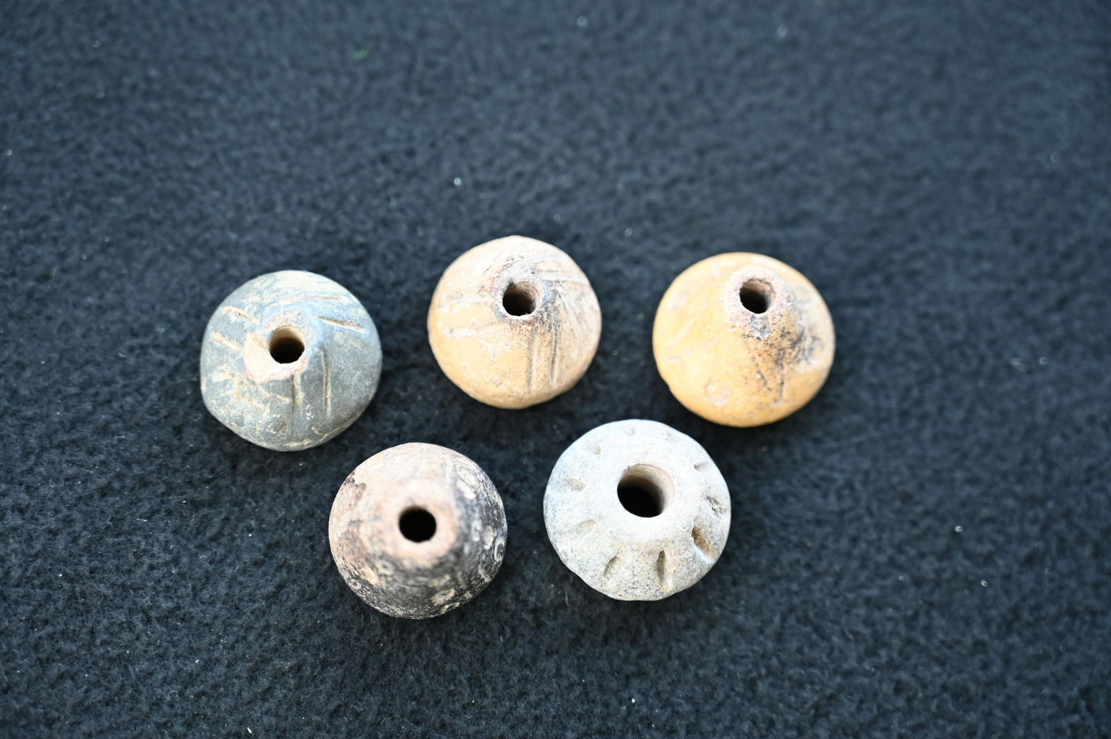 5 Pre Columbian Pottery Beads Found in Peru.  Largest is 1". (1 of 5)