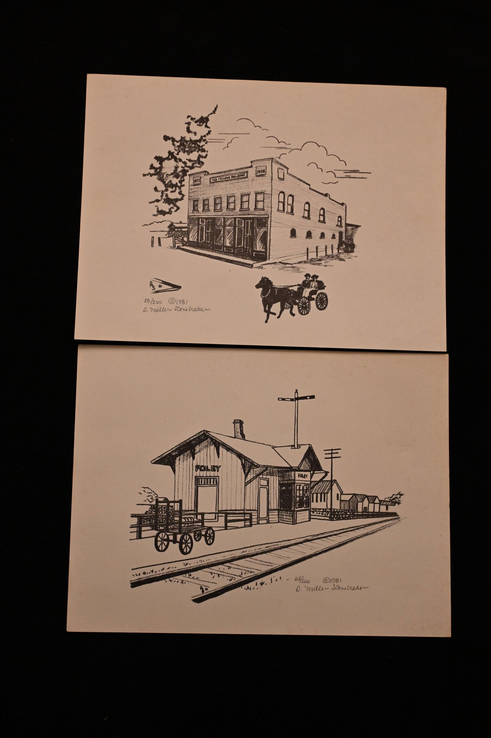 2 Original Drawings by D. Miller Stonebraker of Buildings that used to be in the small town of Foley (1 of 6)