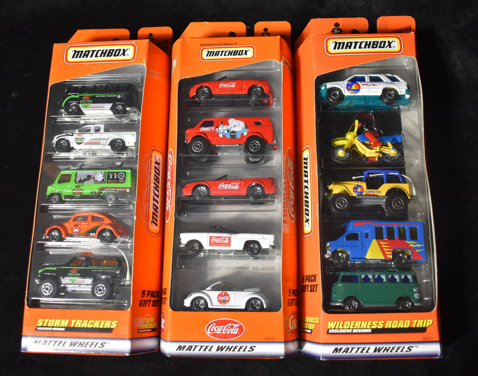 3 MATCHBOX 5 Pack Gift Sets 1998-1999 Coca Cola, Storm Trackers and Wilderness Road Trip (1 of 3)