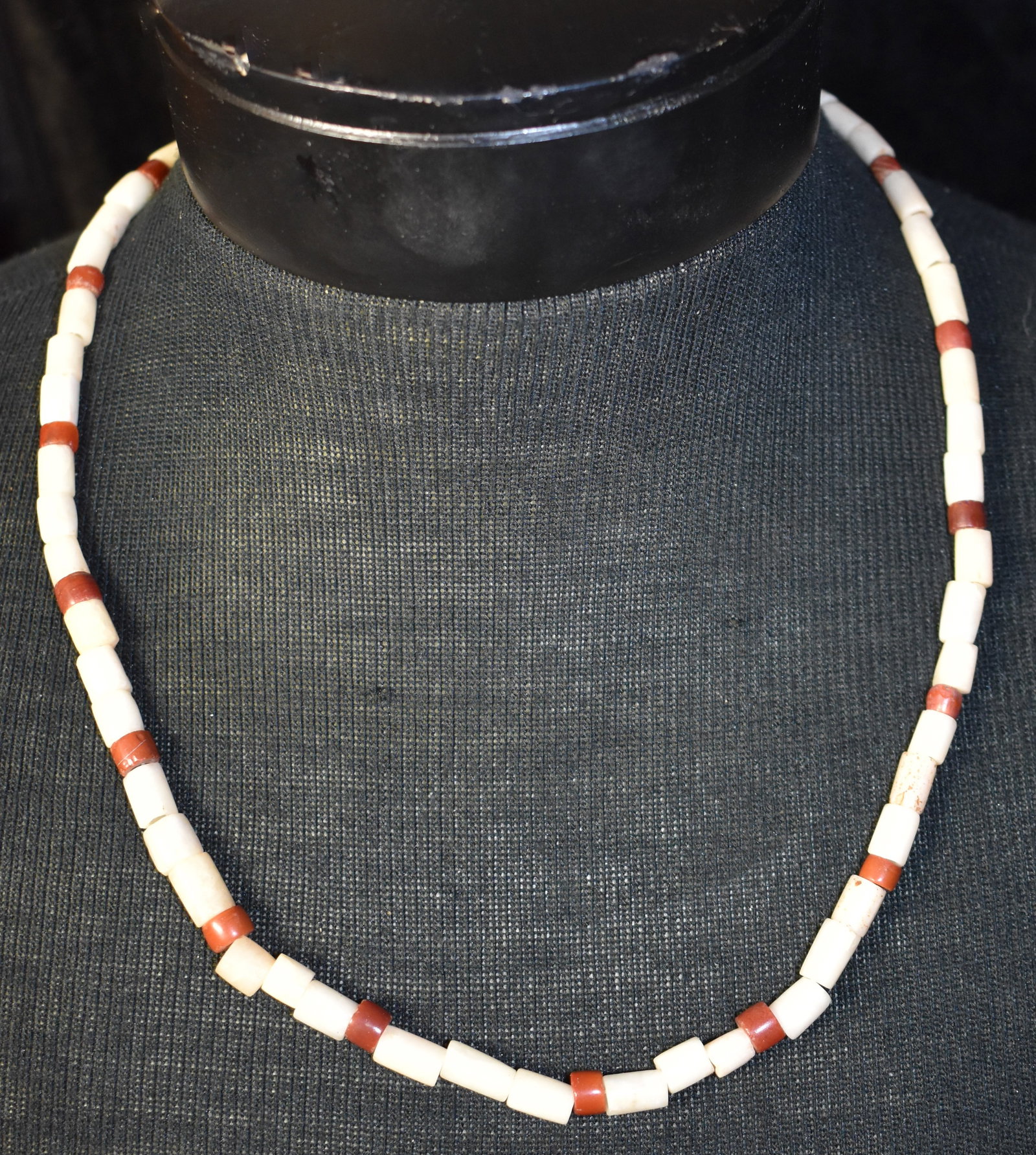 Red and White Quartz Necklace or Strand of Beads from Northern Africa (1 of 4)