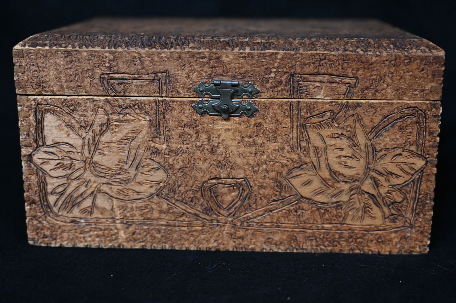 Beautiful Hand Carved Cork Wood Box 8 3/8" x 6 1/2" x 4 1/4" Tall. Has 2 Roses on the lid with more: Beautiful Hand Carved Cork Wood Box 8 3/8" x 6 1/2" x 4 1/4" Tall. Has 2 Roses on the lid with more flowers and leaves throughout the outside of the box.