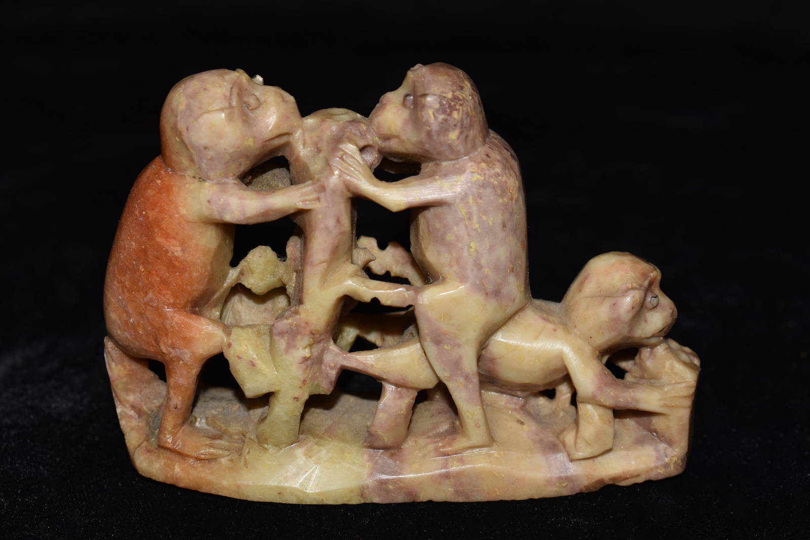 Antique Hand Carved Chinese Soapstone Monkeys Auction