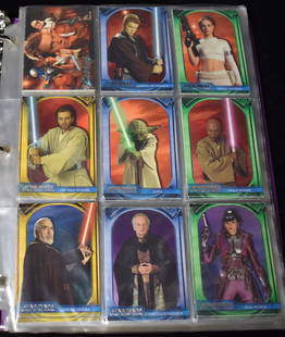 2002 Star Wars Attack of the Clones Trading Cards (some are silver foil and prismatic): 2002 Star Wars Attack of the Clones Trading Cards Binder has 92 Cards with 4 being prismatic cards and 7 silver cards.