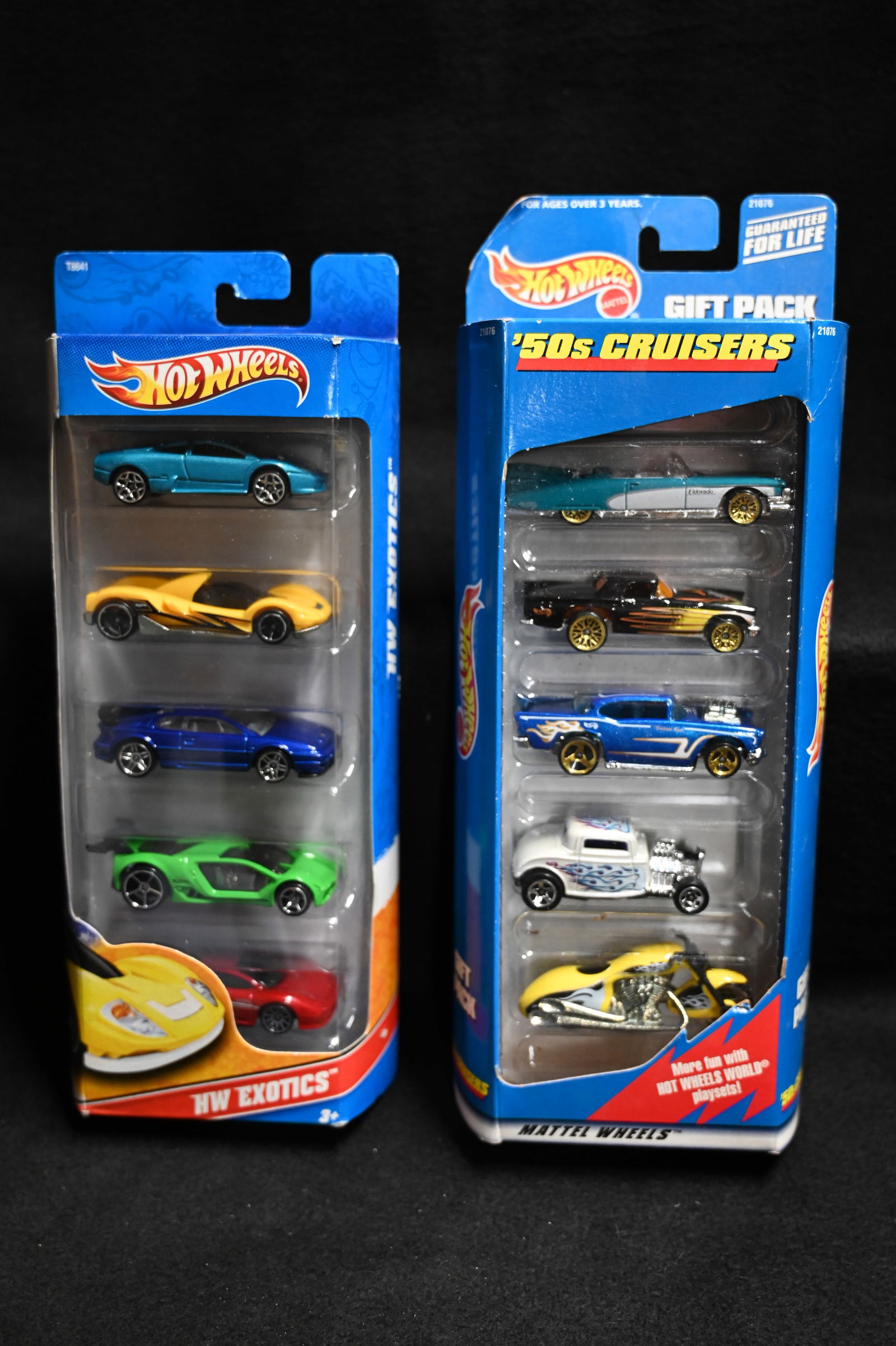2010 Hot Wheels HW Exotics 5 pack & 1998 '50's Cruisers Gift Pack.: 2010 Hot Wheels HW Exotics 5 pack & 1998 '50's Cruisers Gift Pack.