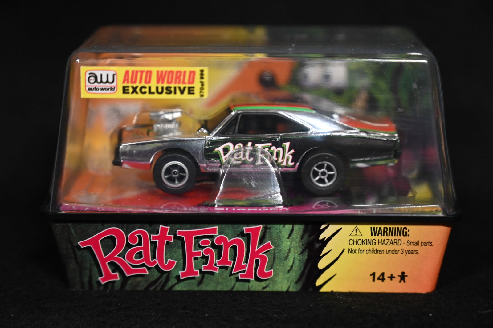 Auto World Rat Fink XTraction Ultra-G 69 Dodge Charger Silver No.55 Exclusive No.970 of 996. Brand: Auto World Rat Fink XTraction Ultra-G 69 Dodge Charger Silver No.55 Exclusive No.970 of 996. Brand new unopened slot racing diecast car in mint condition produced in 2011. Character created by Ed "Big