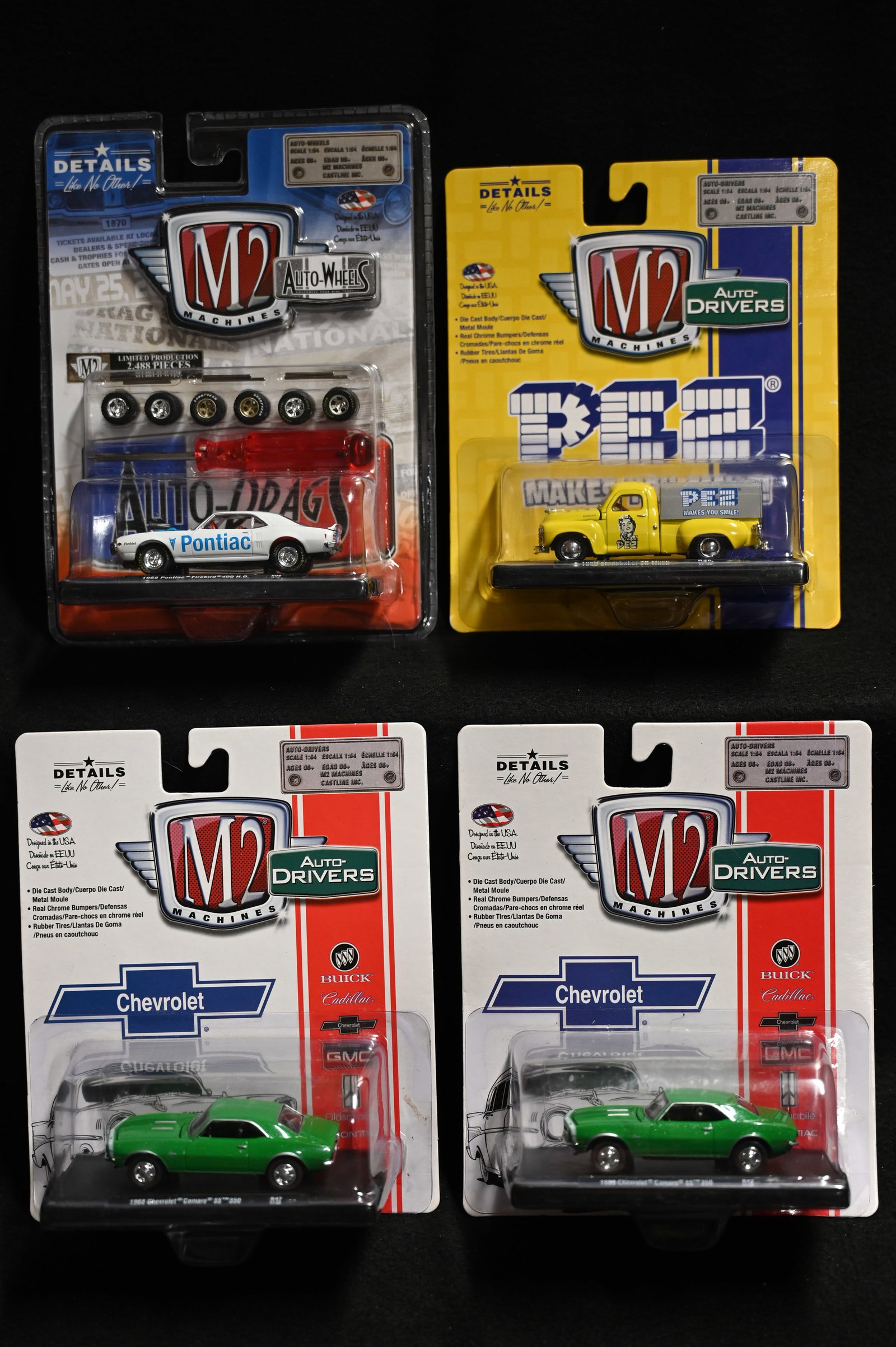 4 M2 Machines Diecast Cars Produced in 2017.  Includes 1950 Studebaker Pez Truck, 1968 Pontiac (1 of 5)