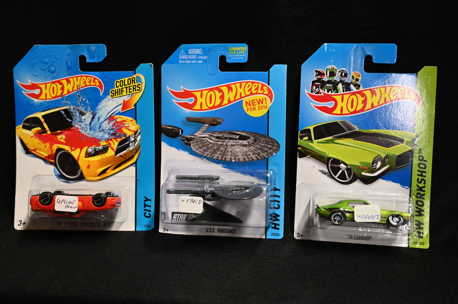 3 Hot Wheels Error Cars. 2014 Color Shifters '11 Dodge Charger R/t