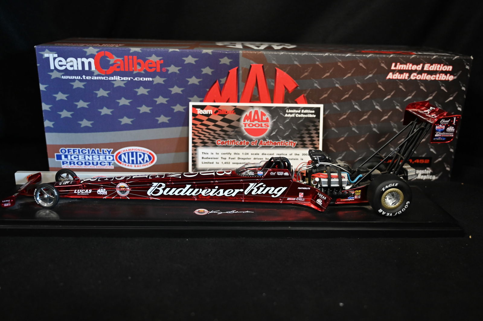 2002 Kenny Bernstein "Budweiser" Team Caliber Mac Tools 1:24 Scale NHRA Dragster.  Limited Edition 1 (1 of 6)