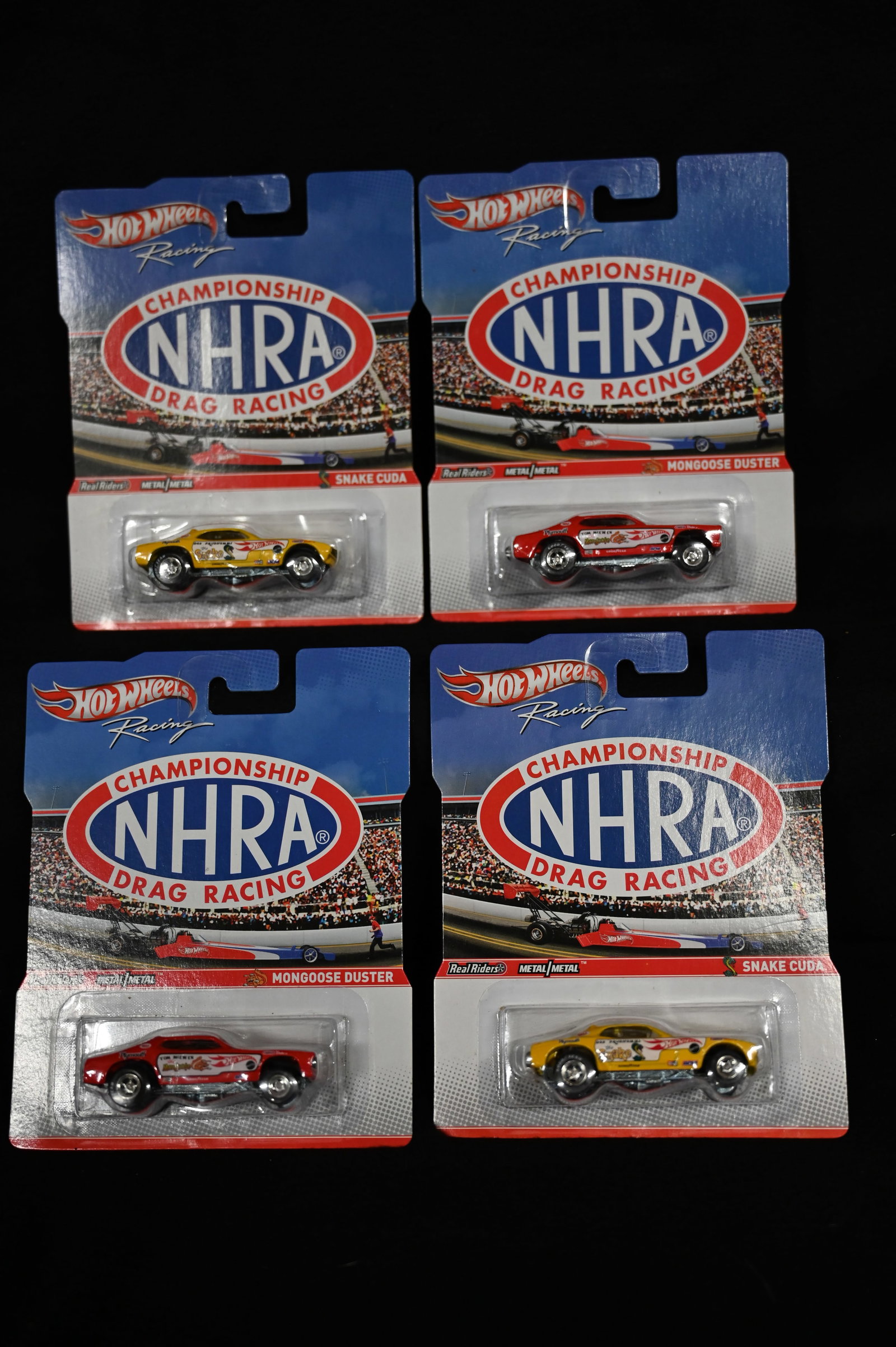 2011 Hot Wheels Racing NHRA Drag Racing Snake Cuda and Mongoose Duster group of 4 cars brand new in (1 of 5)