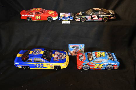 Group of Nascar Items.  Includes a Dale Earnhardt 1:24 Scale Diecast Car, Jeff Gordon Lighter, Card,: Group of Nascar Items. Includes a Dale Earnhardt 1:24 Scale Diecast Car, Jeff Gordon Lighter, Card, and Tin and 3 other cars.