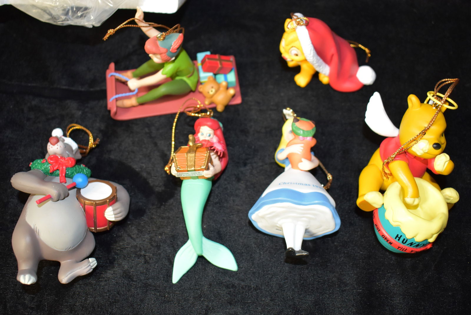 7 Grolier Disney Collector Christmas Ornaments Peter Pan, Winnie the Pooh, Alice in Wonderland (1 of 3)