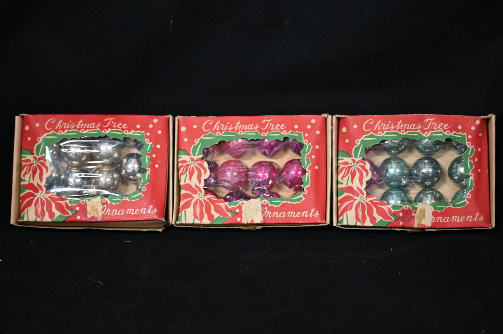 3 Boxes Of 1930s Mercury Glass Christmas Bulbs Ornaments JIS Z Made in Japan.: 3 Boxes Of 1930s Mercury Glass Christmas Bulbs Ornaments JIS Z Made in Japan.