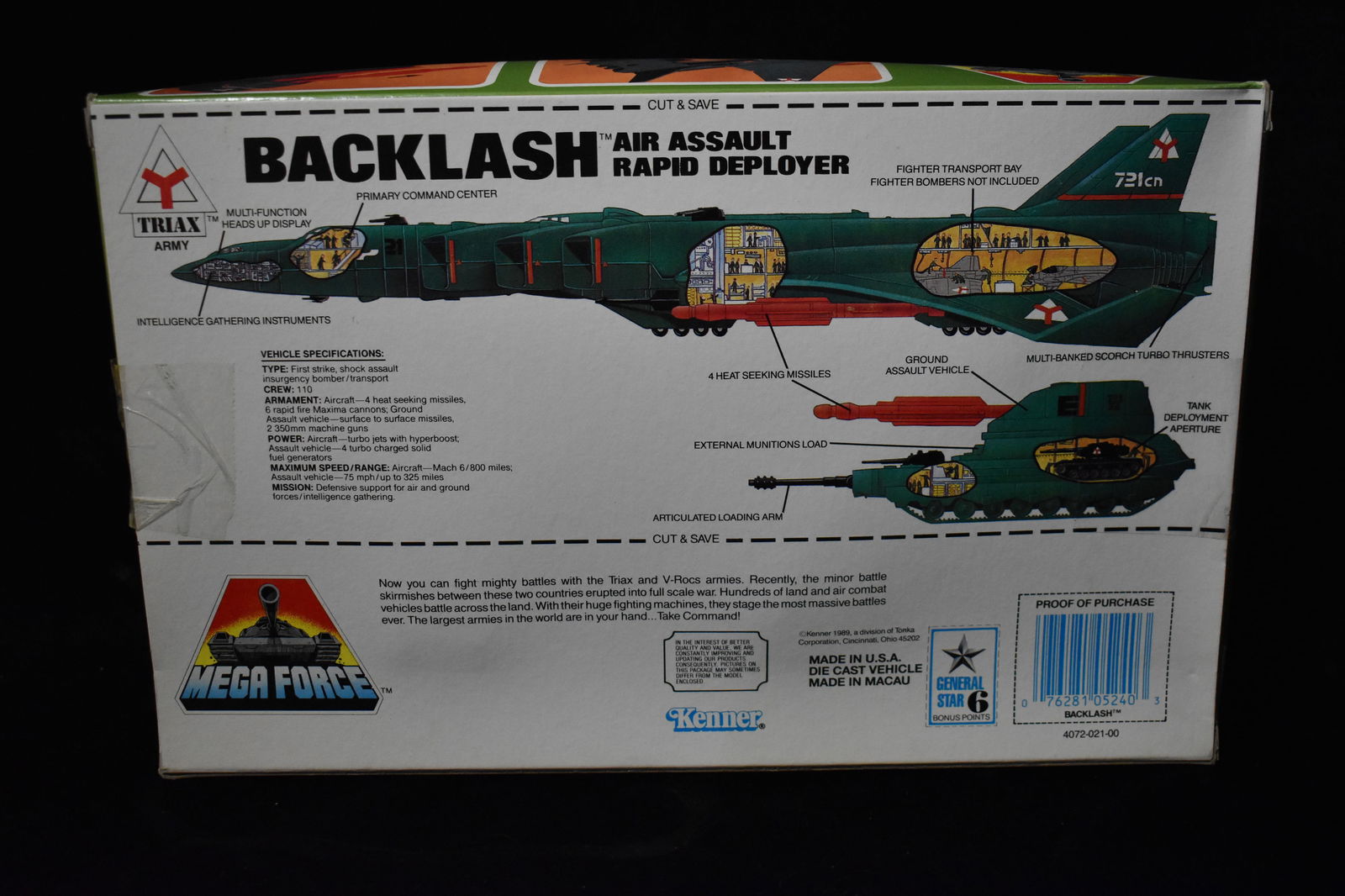 1989 MEGA FORCE Backlash Air Assault Rapid Deployer by Kenner.  NIB (1 of 4)