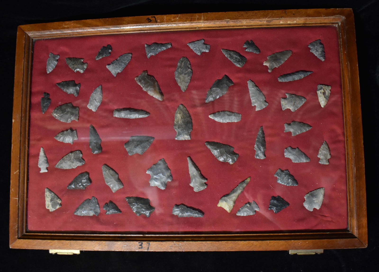Frame of 48 Arrowheads found in Indiana/Kentucky (1 of 12)