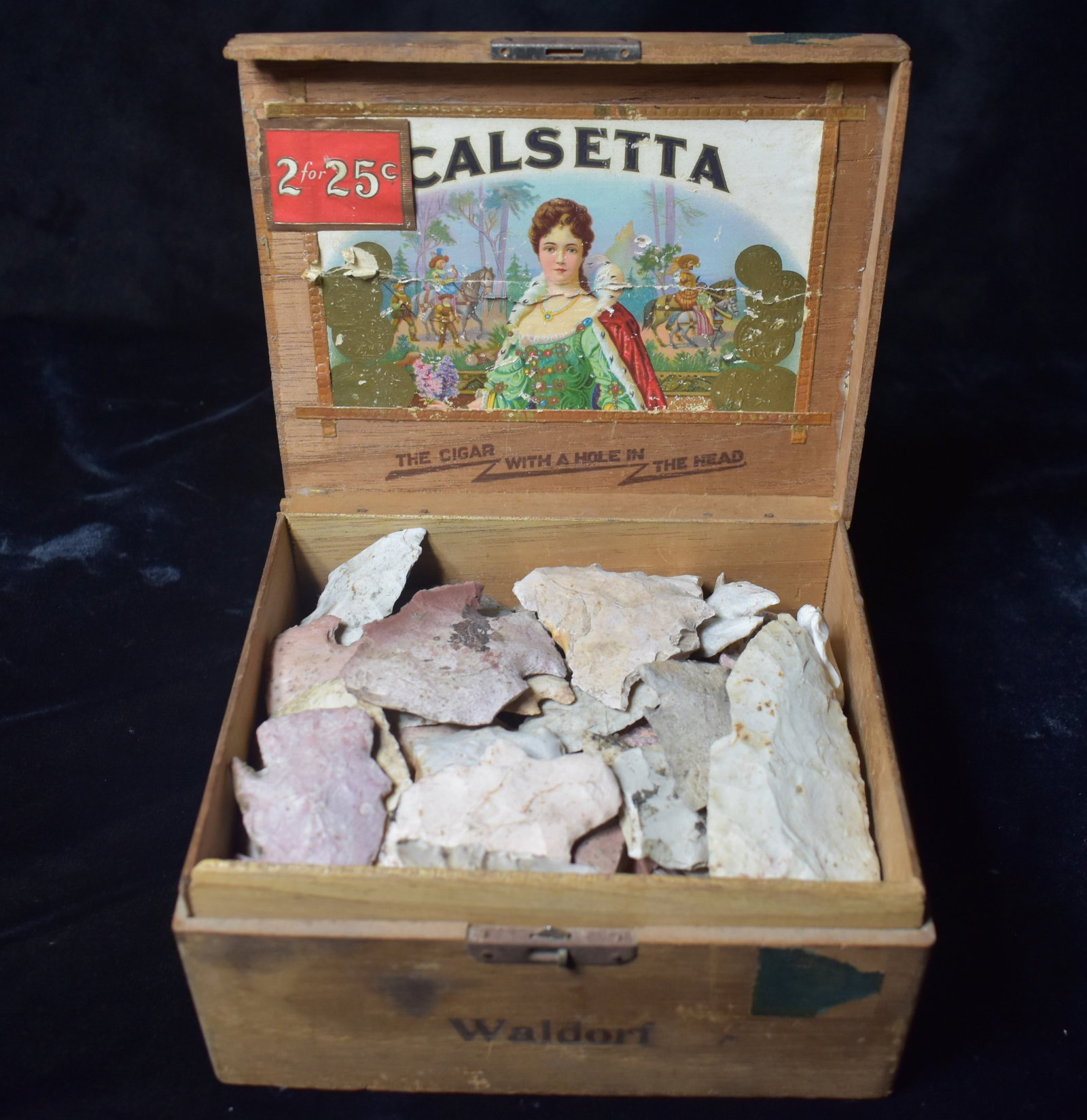 Old Cigar Box of Broken Arrowheads found in Montgomery County by the Auchly Family on their (1 of 4)