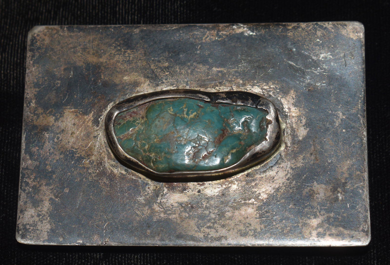 Old Pawn Navajo Hand Forged Sterling Silver & Turquois Belt Buckle (1 of 6)