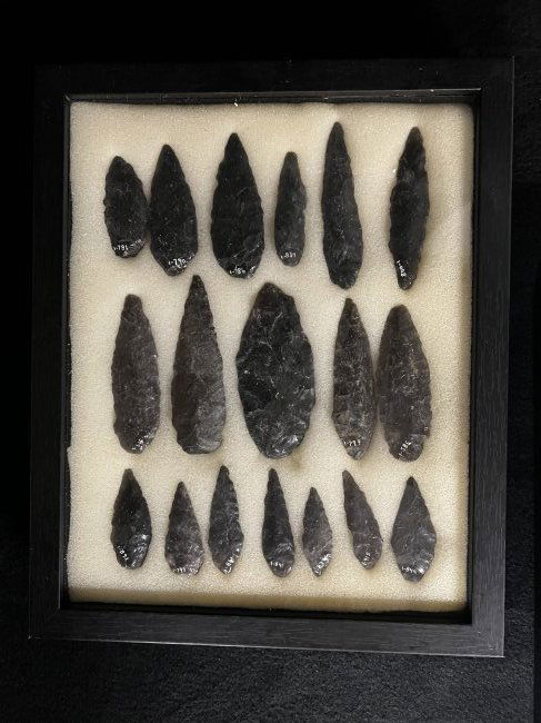 Frame of 18 Arrowheads Found in Lake Co. California by Venn Keeling on and near Bartlett Mountain An (1 of 6)