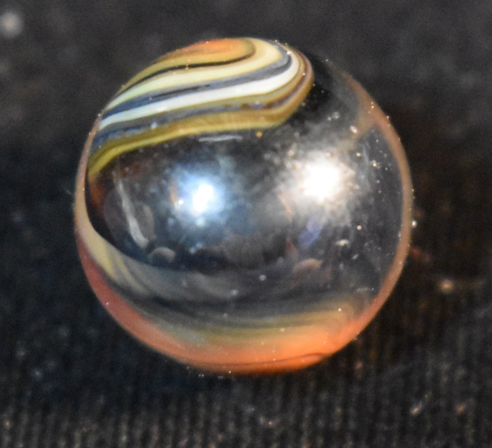 Christiansen Two Color Flame Marble in Excellent condition: Christiansen Two Color Flame Marble in Excellent condition. Surface like many of the old marbles has a bit of cloudiness from age. Measures 5/8"