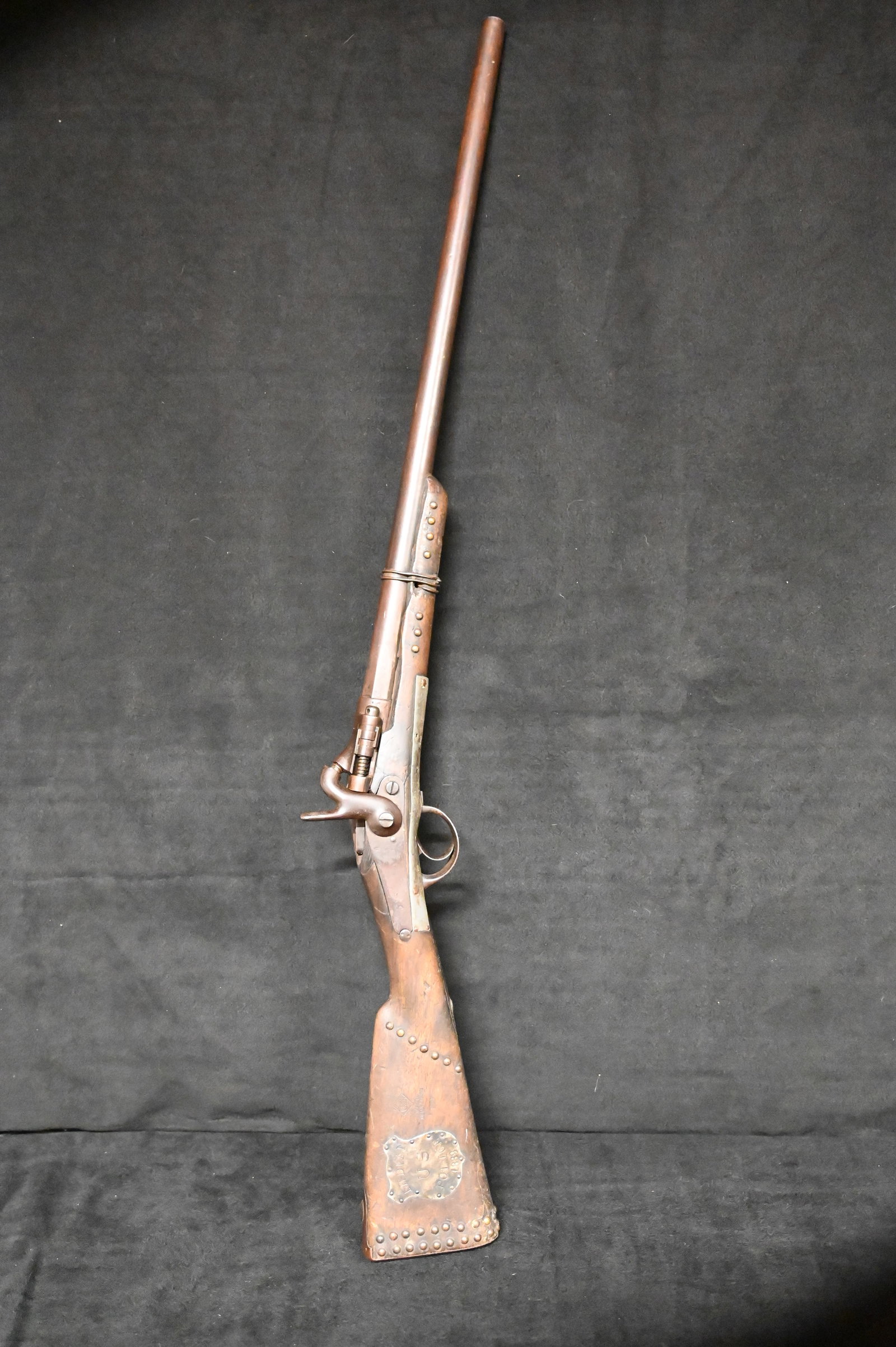 U.S. Indian Police Tacked Rolling Block Rifle 1889: U.S. Indian Police Tacked Rolling Block Rifle 1889 having maple stock Rosebud Indian Agency Arms and Ammo 227; walnut stock and "U.S. Indian Police 1889" and "U.S. Rosebud Indian Agency Arms - Ammo 22
