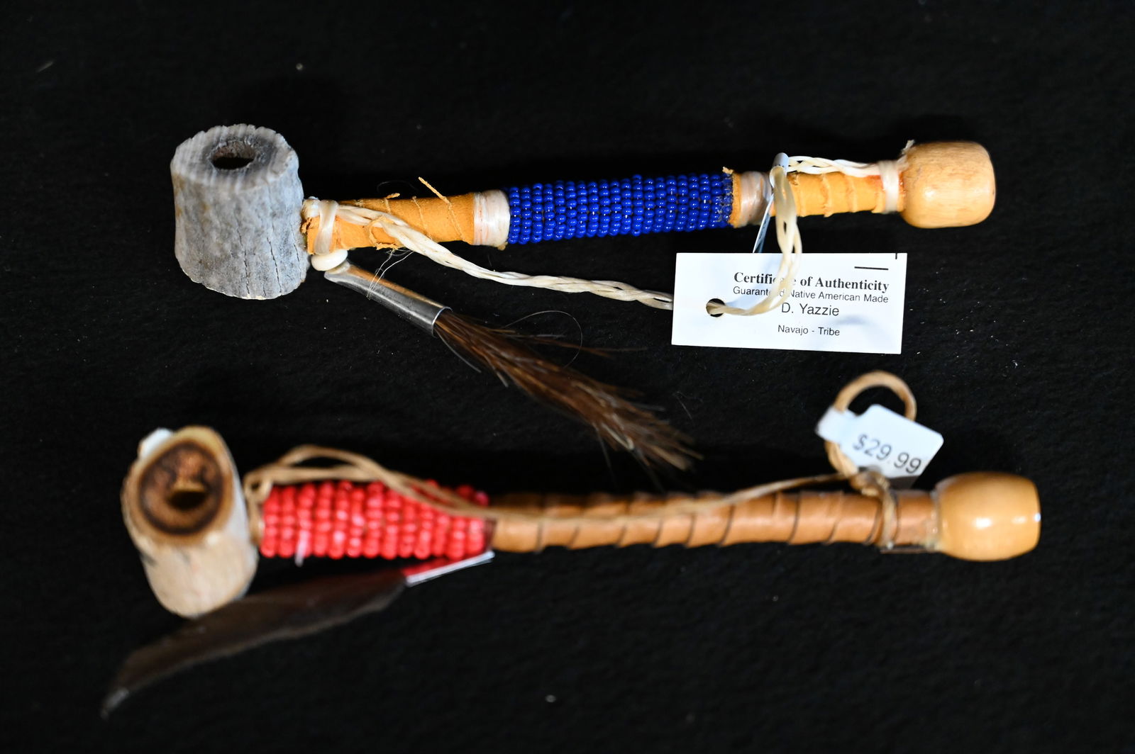 2 Deer Antler Pipes one made by D. Yazzie of The Navajo Tribe.  These are fully functional Pipes (1 of 6)