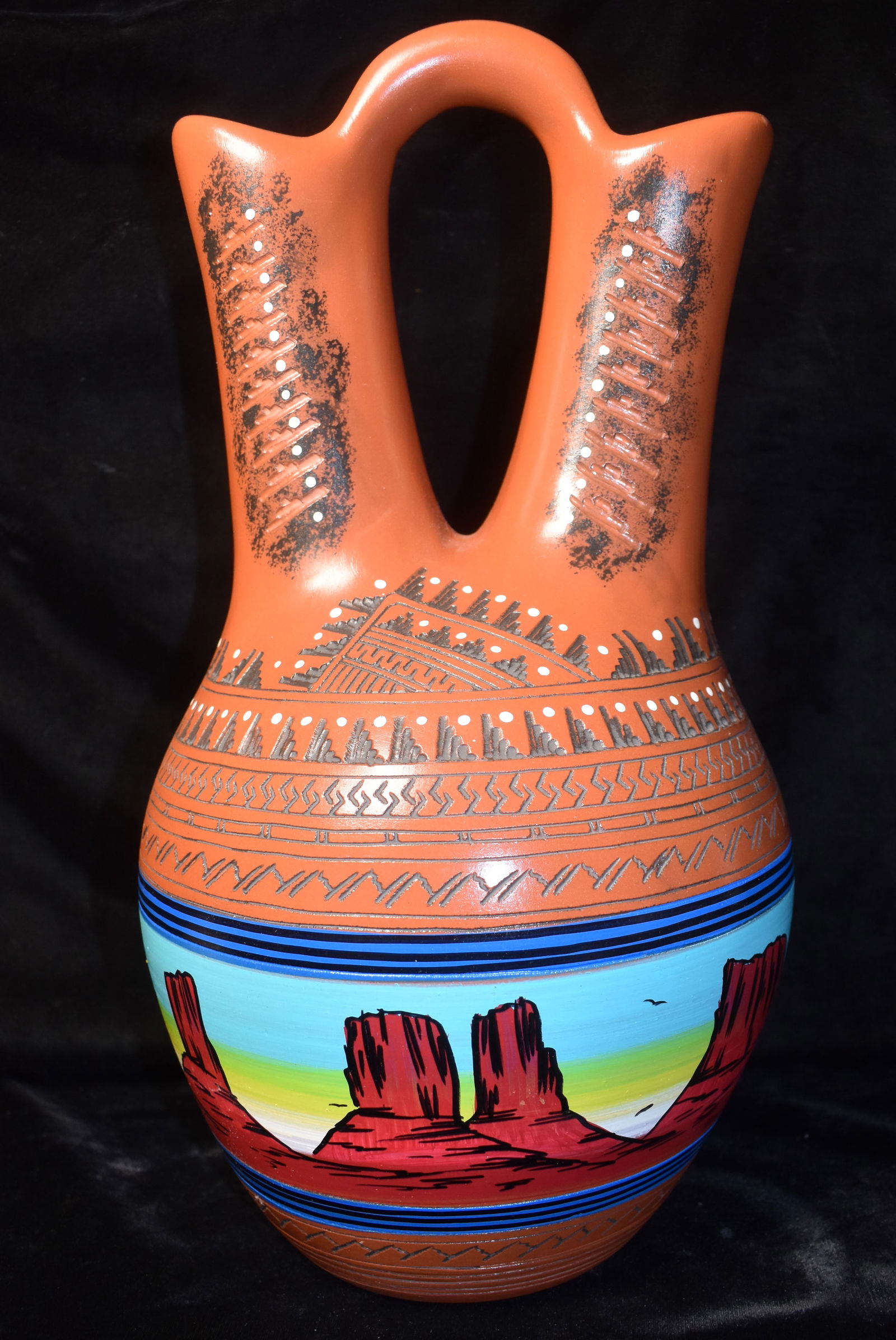 Large 16 1/2" Navajo Wedding Pottery Vase w/ Western Motif by Ernie Watchman (1 of 8)