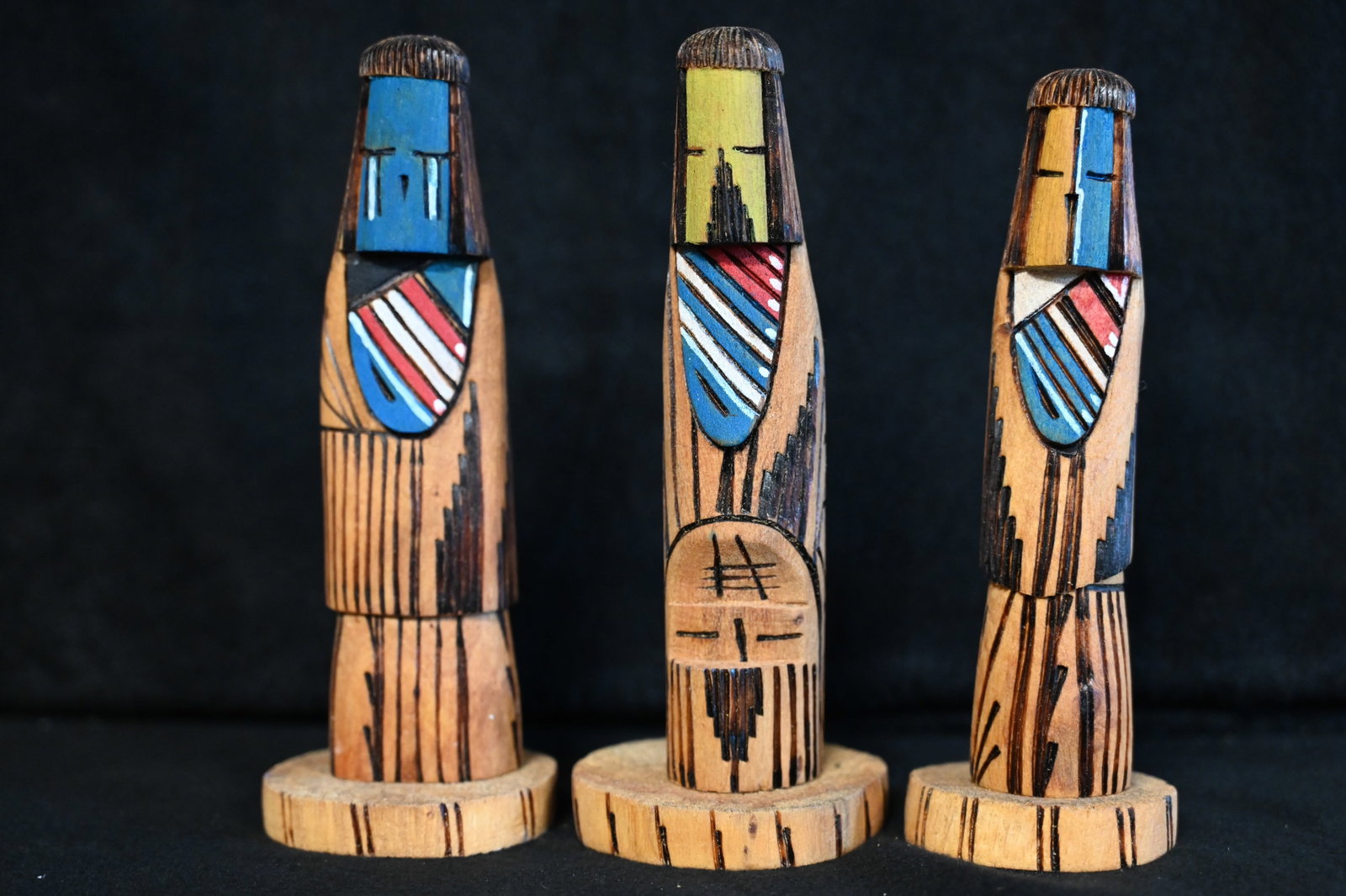3 Shalakas Corn God Figures Hand Crafted by Native Americans Approx. 6 1/2" Tall Ex: Pride of The: 3 Shalakas Corn God Figures Hand Crafted by Native Americans Approx. 6 1/2" Tall Ex: Pride of The Nations Store. The Store represented many of the tribes artwork from across the country. Sioux and Oji