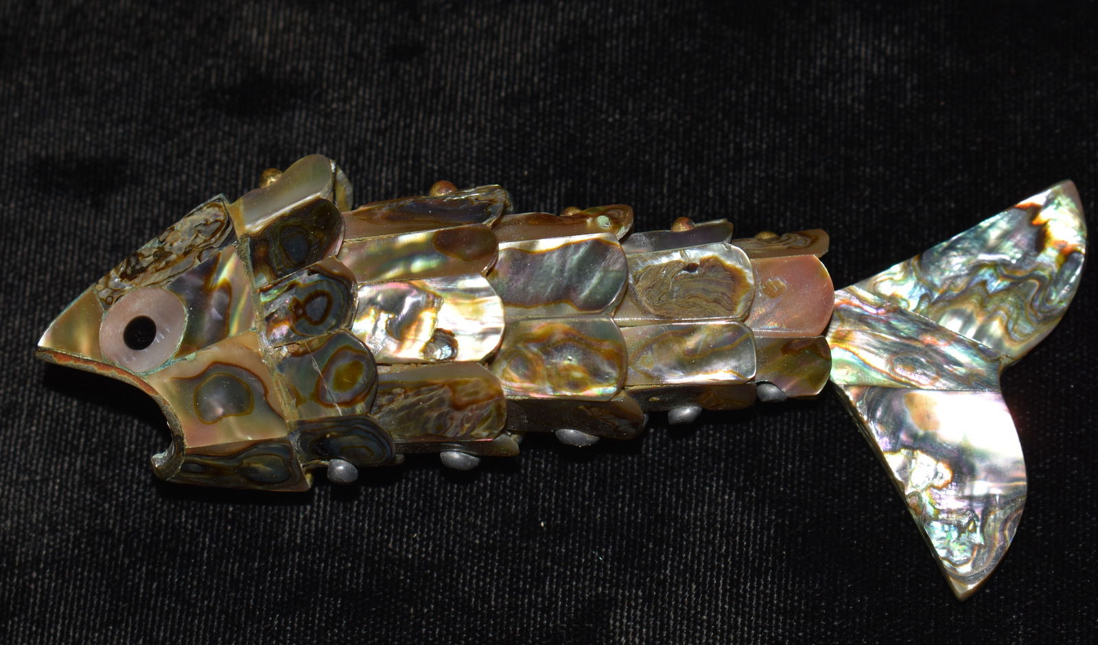 Vintage Abalone Mother of Pearl Articulated Fish Bottle Opener 4 3/8" (1 of 5)