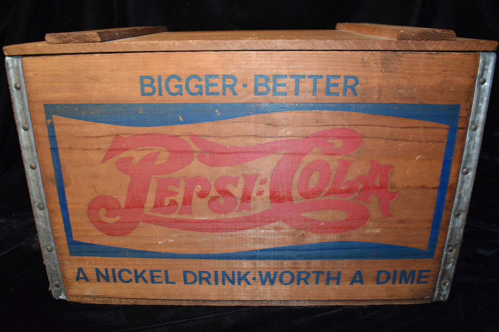 Vintage 1950s Double Dot Wooden Pepsi Cola Crate With Hinged Lid Auction