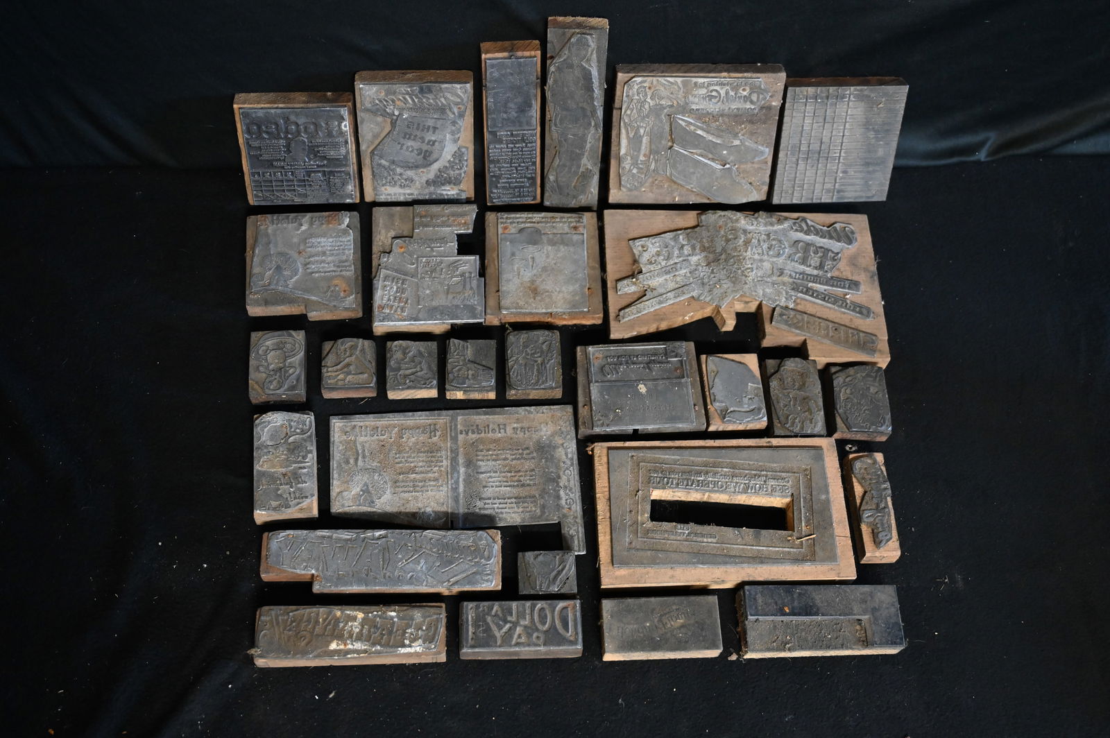 Vintage Letterpress Printing Blocks.  Advertisement, Designs, and figures.  Large and heavy group. (1 of 11)