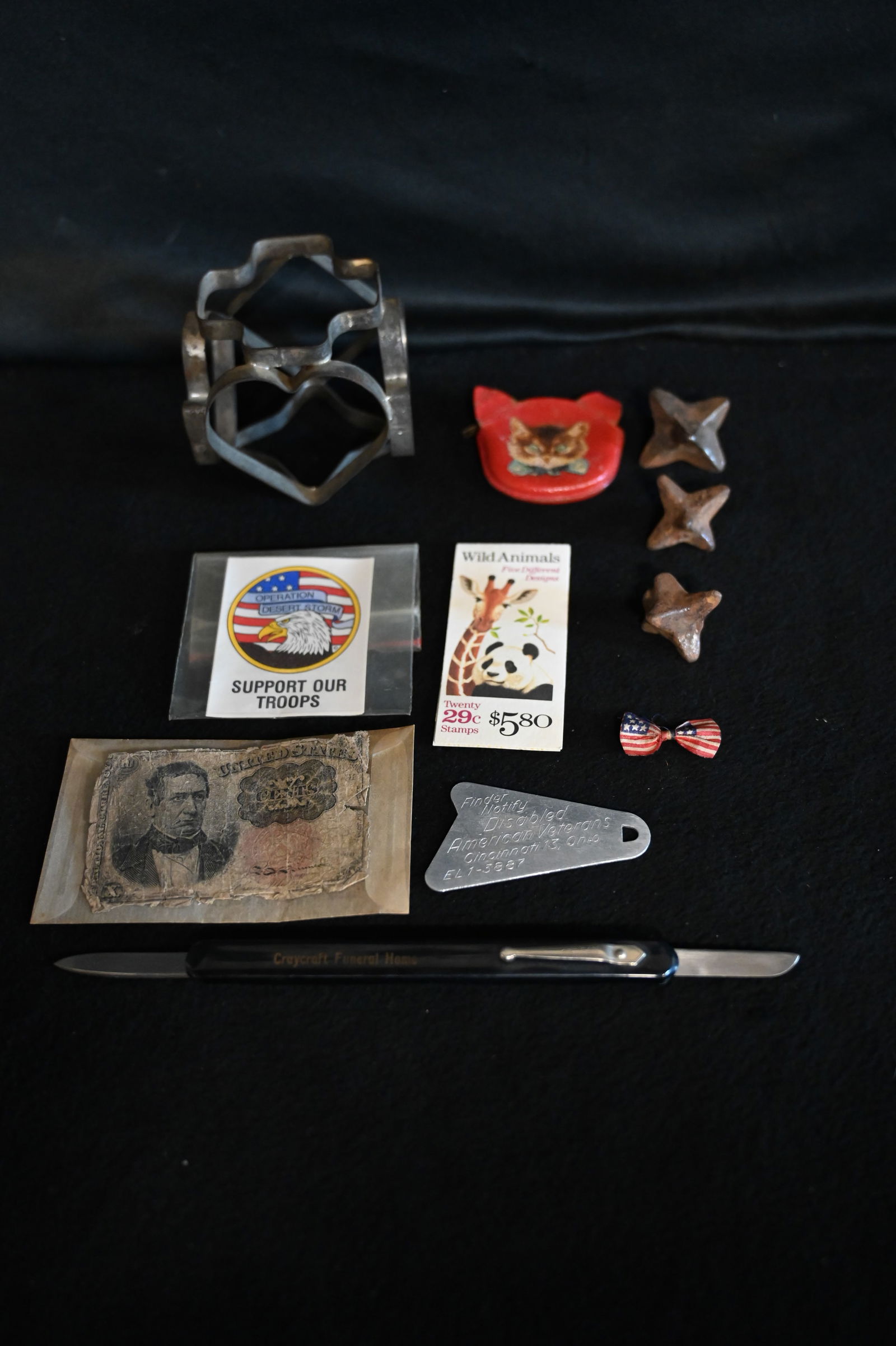 Group Lot of Vintage Cookie Cutter, Caycraft Funeral Home Knife & Letter Opener, Very old Jacks, (1 of 10)