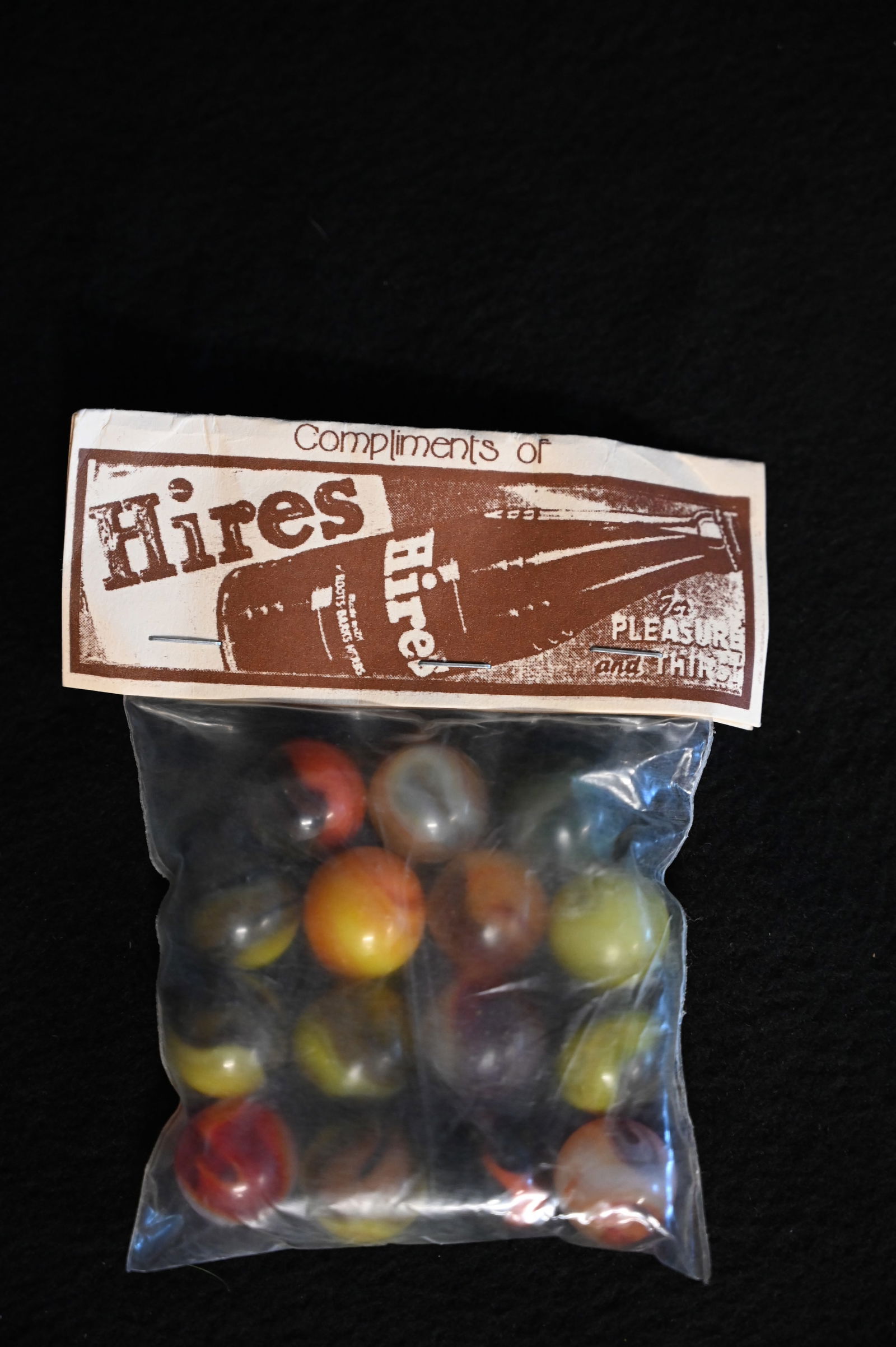 Compliments of Hires Bag of Marbles unopened and in great condition.: Compliments of Hires Bag of Marbles unopened and in great condition.