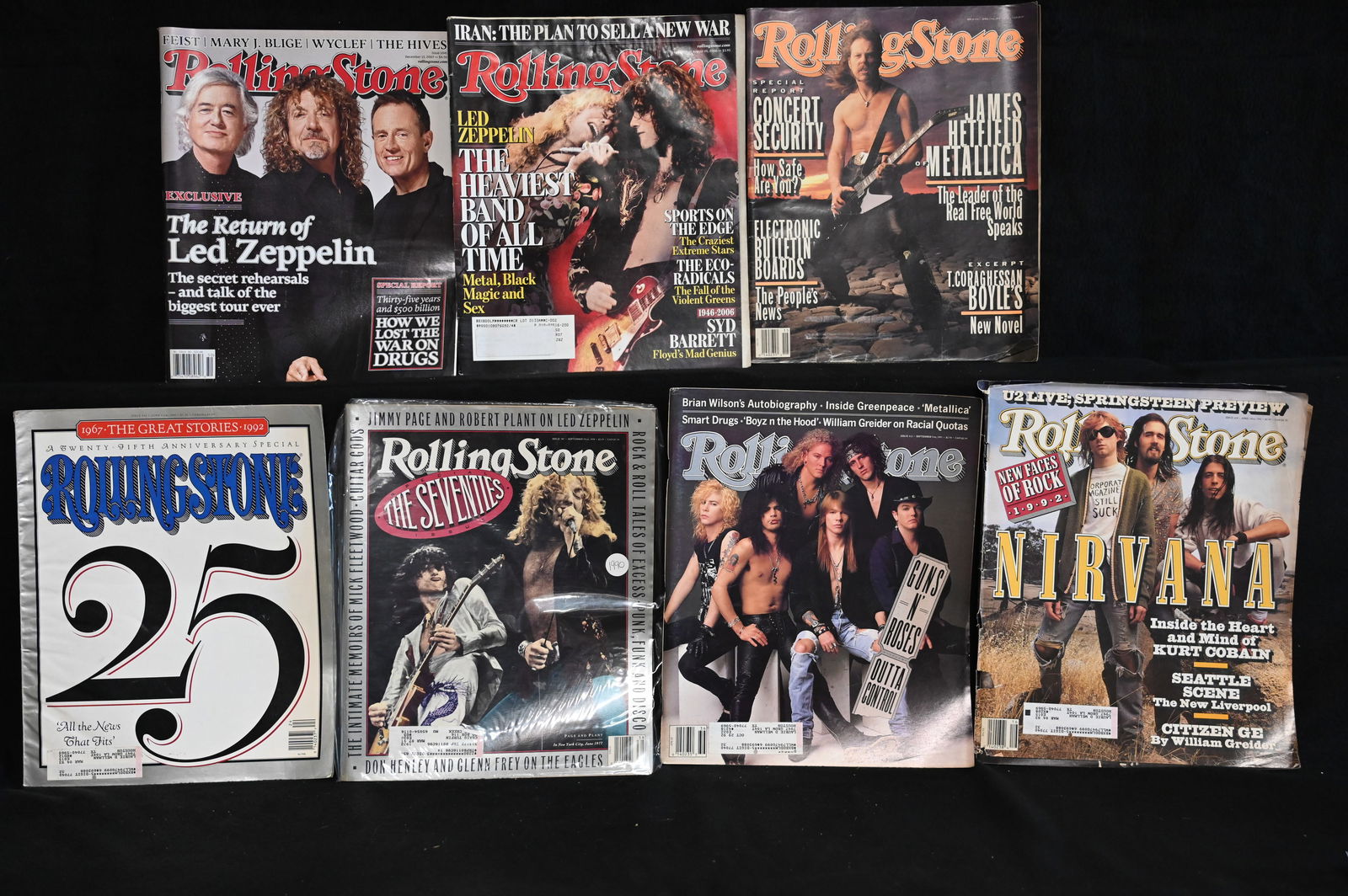 7 Rolling Stone Magazines includes Led Zeppelin, Eagles, Guns N' Roses, Metallica, Nirvana, 25th (1 of 5)