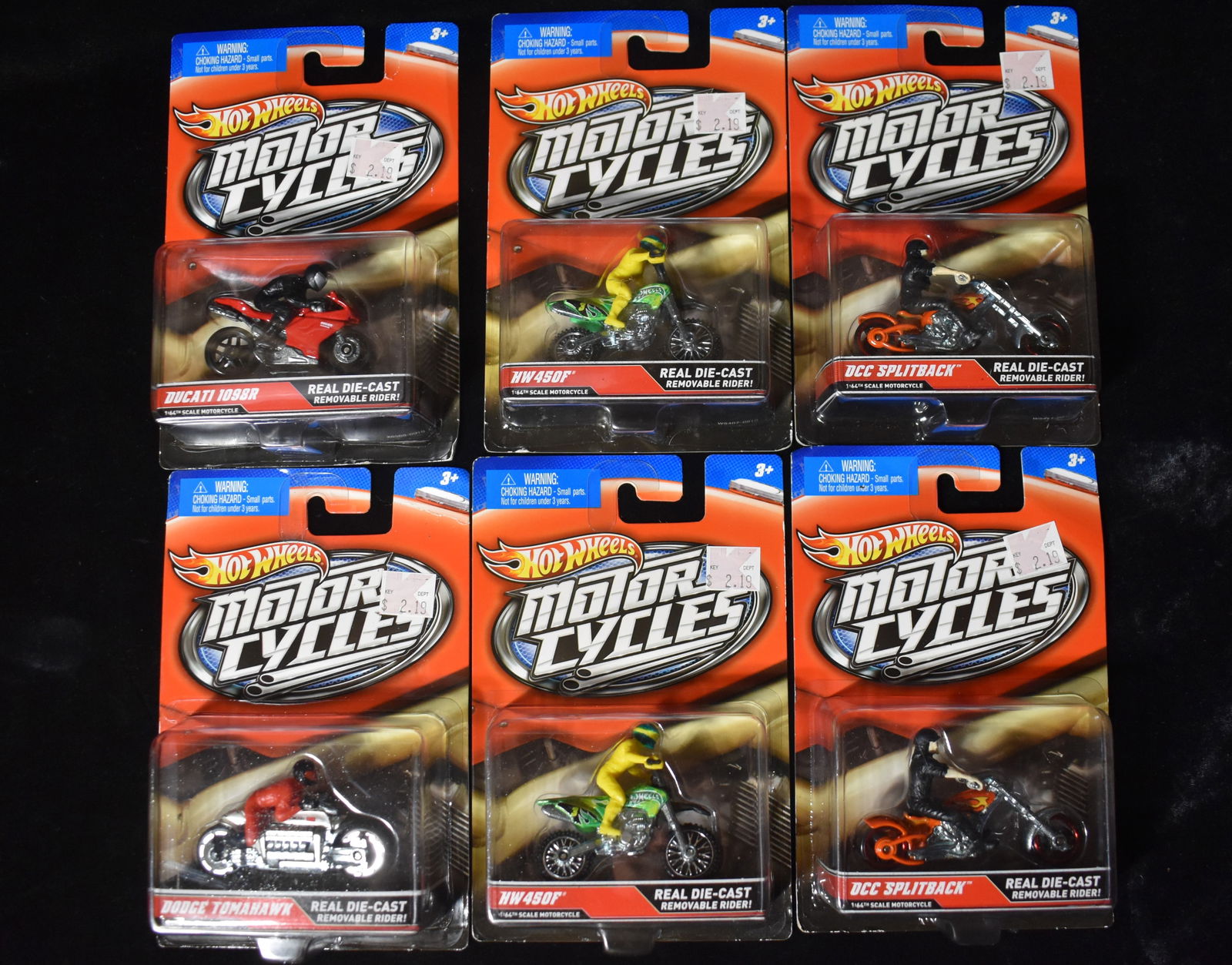 6 2011 Hot Wheels Motorcycles - Dodge Tomahawk, Ducati 1098R, HW 450F (1 of 4)