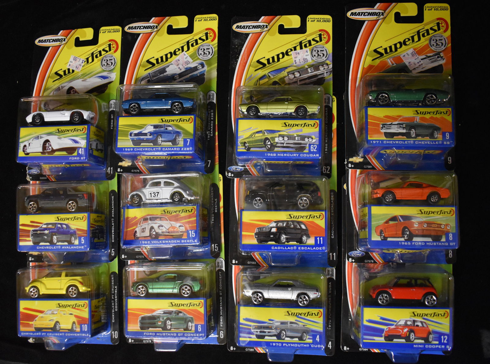 12 2004 Matchbox Superfast Limited Edition Diecast Cars NIB: 12 2004 Matchbox Superfast Limited Edition Diecast NIB. New in their original packages. Cards are very good to excellent condition.
