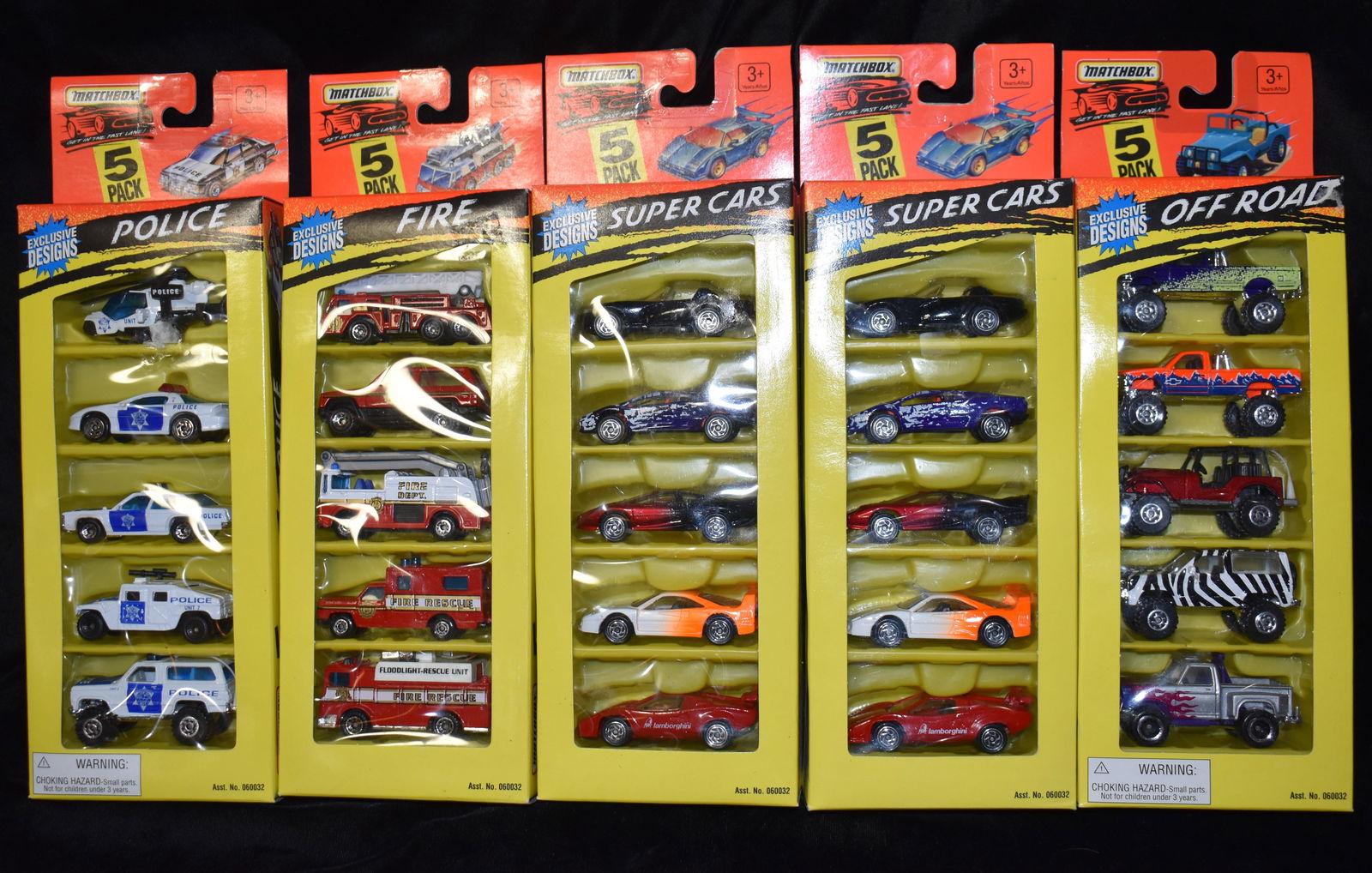 5 Matchbox 5 Packs from 1995 - Police, Fire, Off Road & Super Cars x2 (1 of 4)