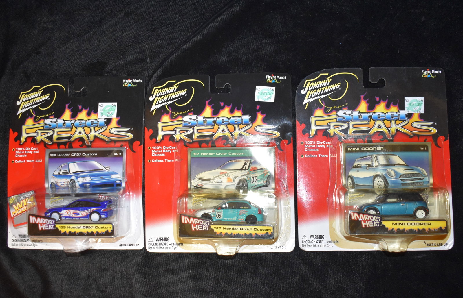 3 Johnny Lightning Street Freaks 2004 - 89 Honda CRX, 97 Honda Civic & Mini Cooper: 3 Johnny Lightning Street Freaks 2004 - 89 Honda CRX, 97 Honda Civic & Mini Cooper. New in the box.