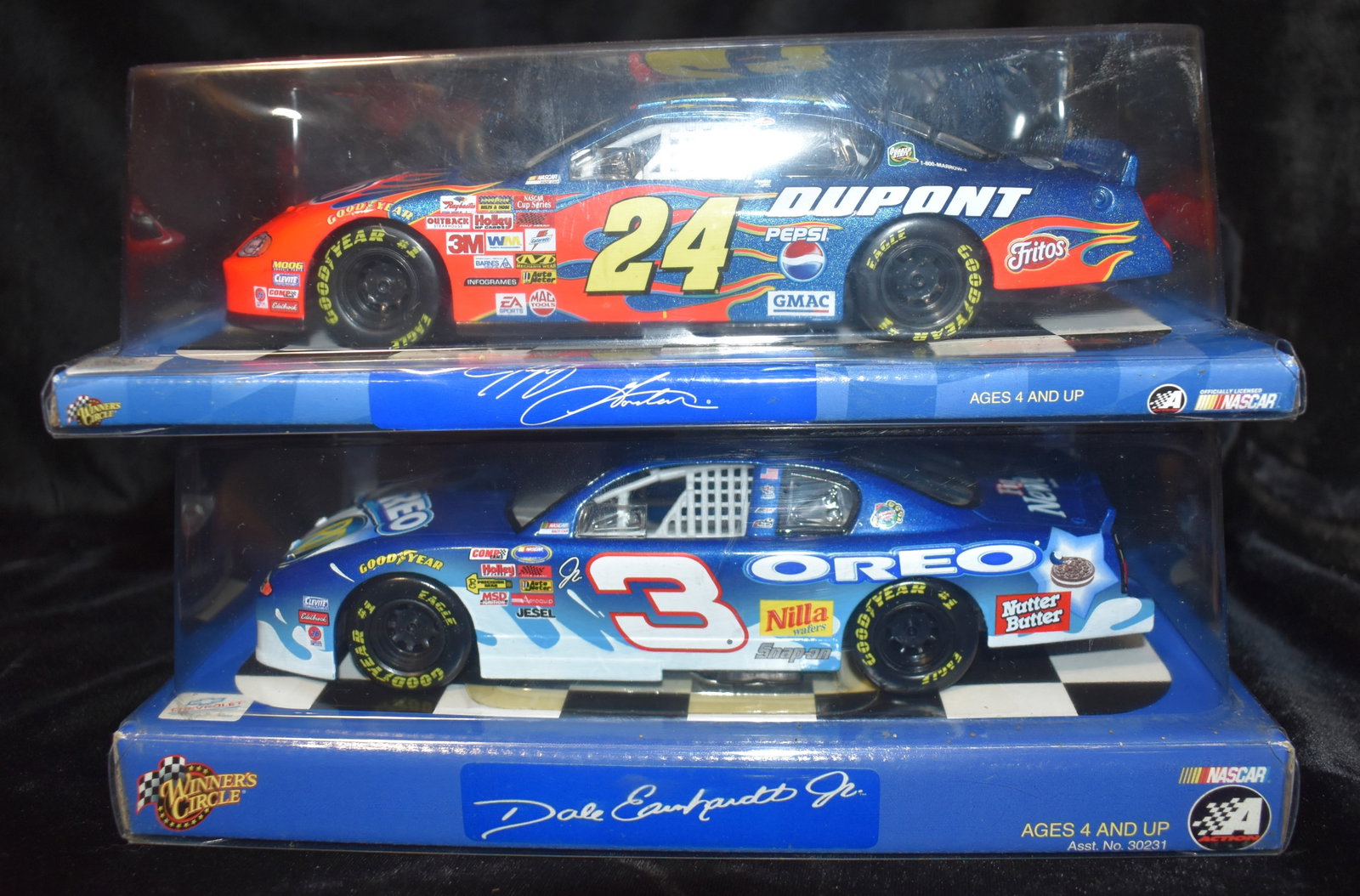 2001 Winners Circle Dale Earnhardt Jr 3 Oreo & Jeff Gordon Dupont 24: 2001 Winners Circle Dale Earnhardt Jr 3 Oreo Ritz Chevy & Jeff Gordon Dupont 24 1/24 Scale Nascar. New in the box.
