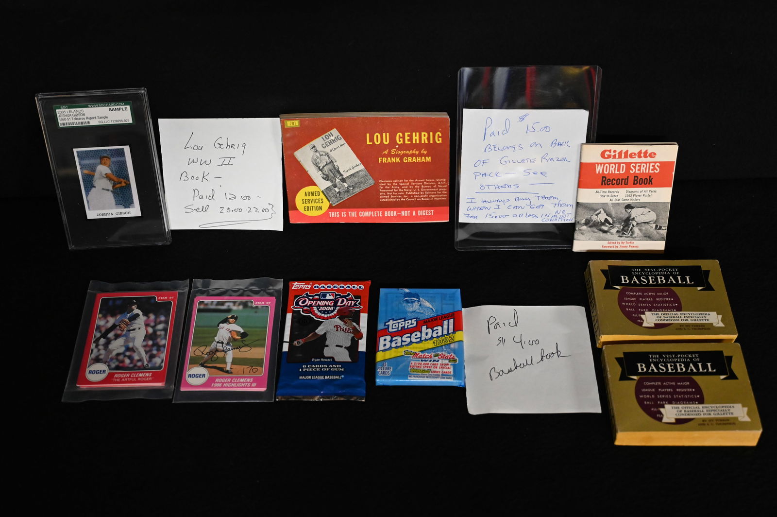 Baseball Lot of Cards and Books includes 1953 World Series Record Book by Gillette, Lou Gehrig WW2 (1 of 8)