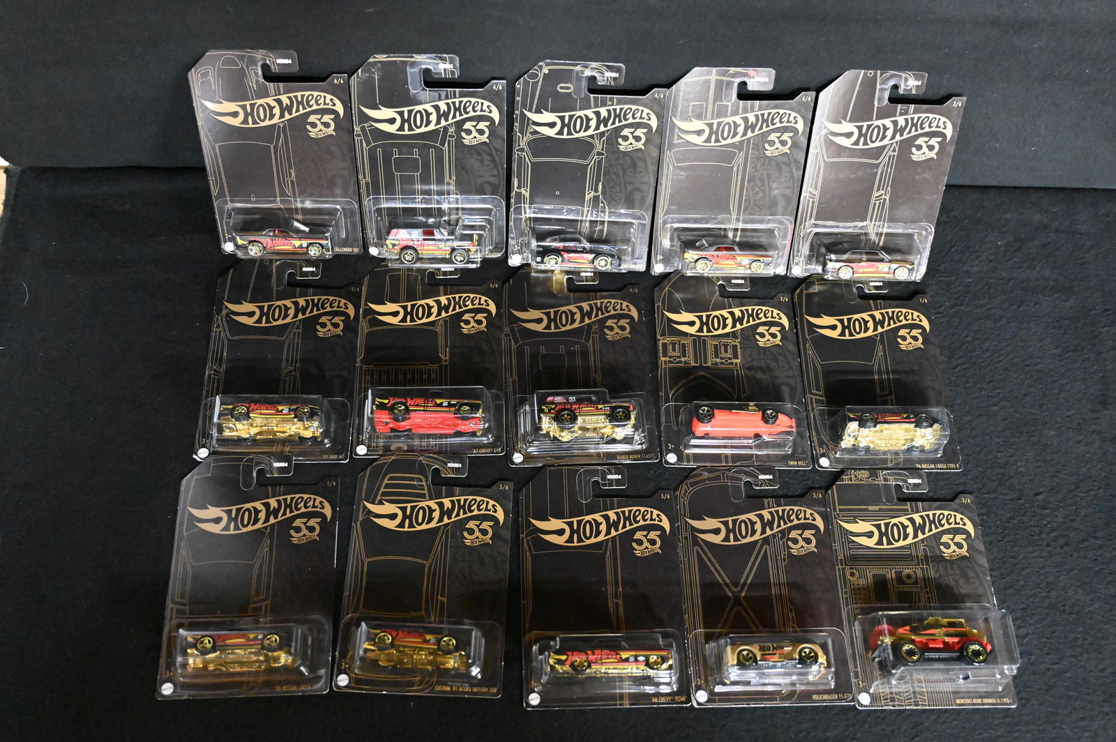 15 Hot Wheels 55th Anniversary Black and Yellow Die Cast Cars brand new in the original packaging.: 15 Hot Wheels 55th Anniversary Black and Yellow Die Cast Cars brand new in the original packaging.