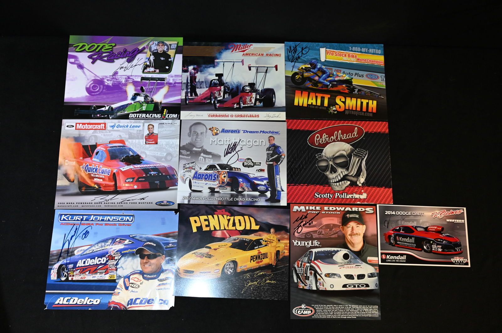 10 Autographed Driver Cards signed by Scotty Pollacheck, Kurt Johnson, Vieri Gaines, Matt Smith, Bob: 10 Autographed Driver Cards signed by Scotty Pollacheck, Kurt Johnson, Vieri Gaines, Matt Smith, Bob Tasca, Jerry Eckman, Mike Edwards, Larry Minor, Gary Beck, Larry Dixon, Matt Hagan.