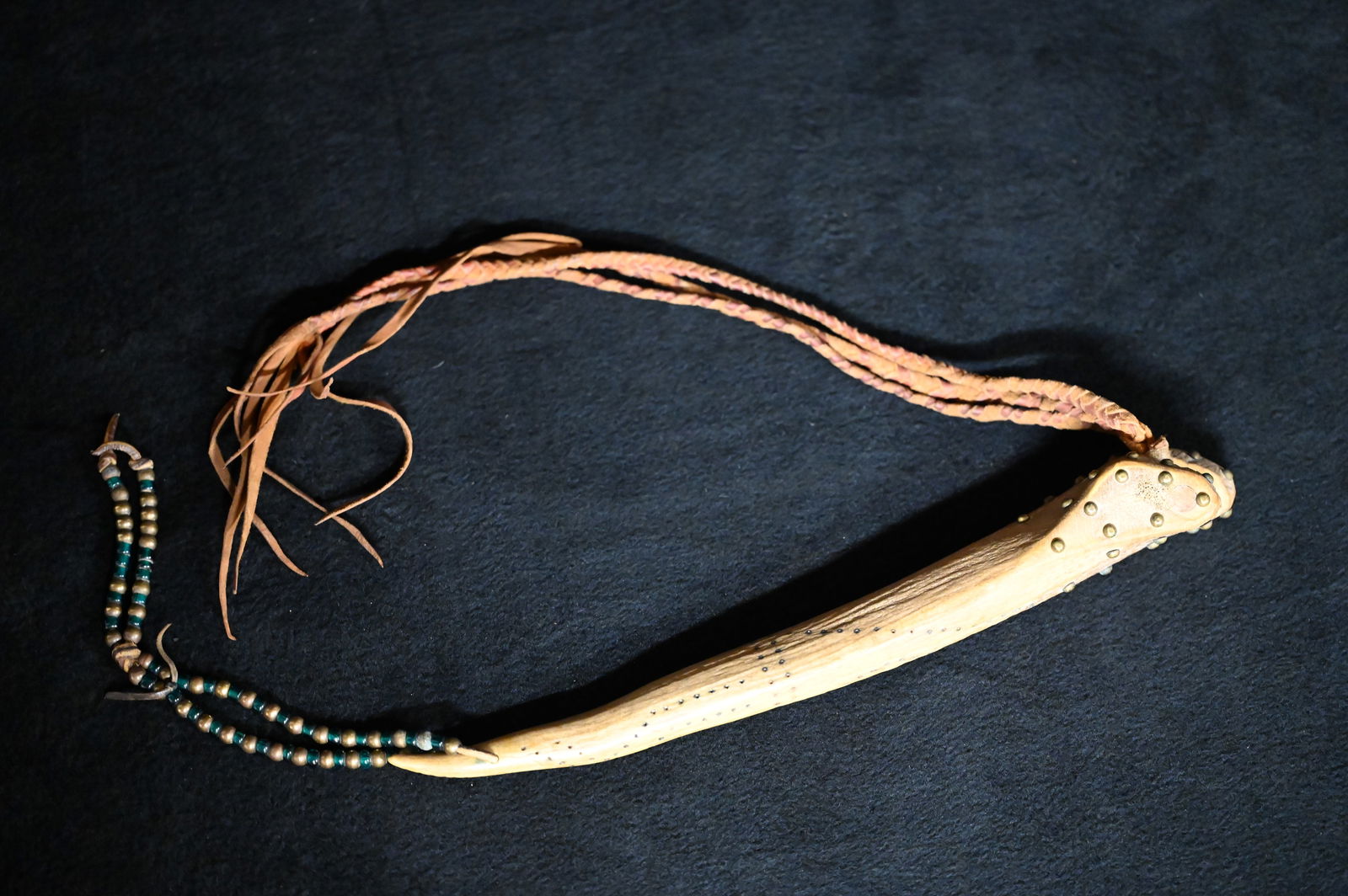 Northern Plains Elk Antler Beaded and Tacked Quirt 14 1/4 inches long Circa Early 1900's. (1 of 10)
