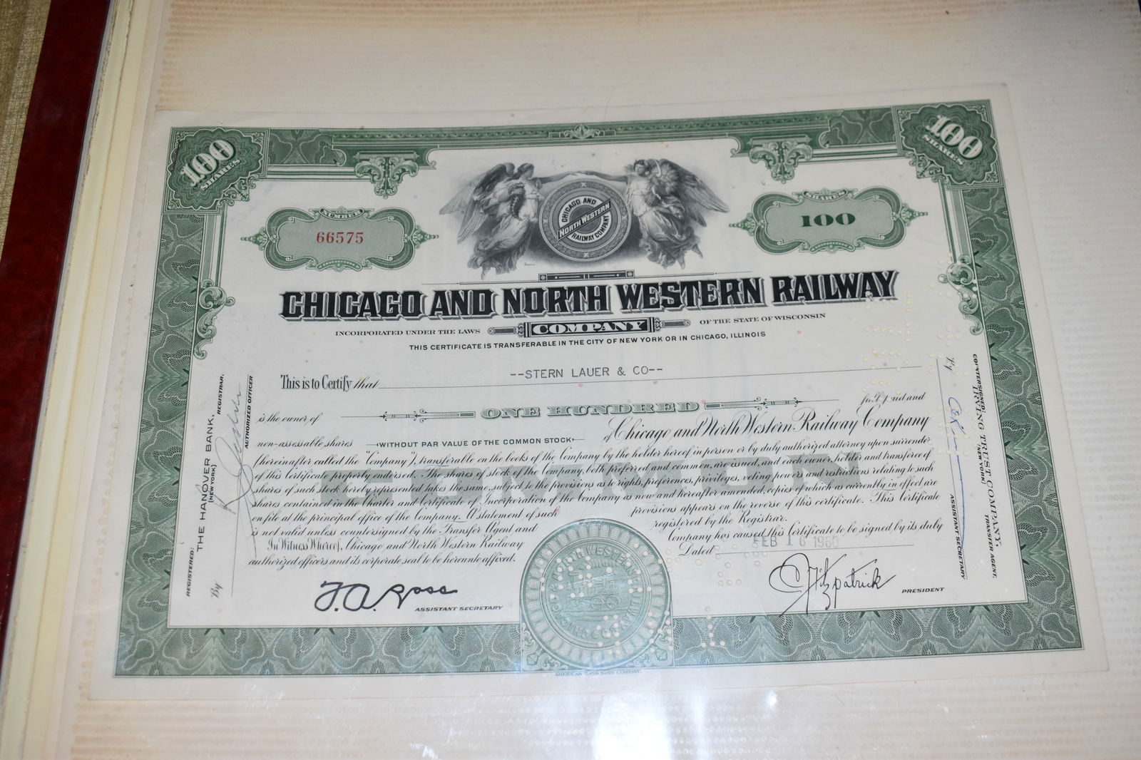 Collection of Railroad Share Certificates Collection from 1940's-1960's (14 Total in Folio Book) (1 of 17)
